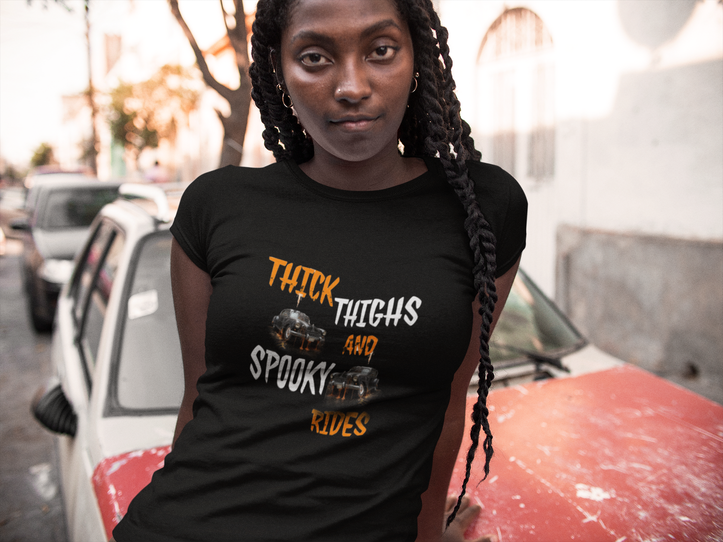 Thick Thighs & Spooky Rides - Women's Halloween Tee - Classic Butterfly