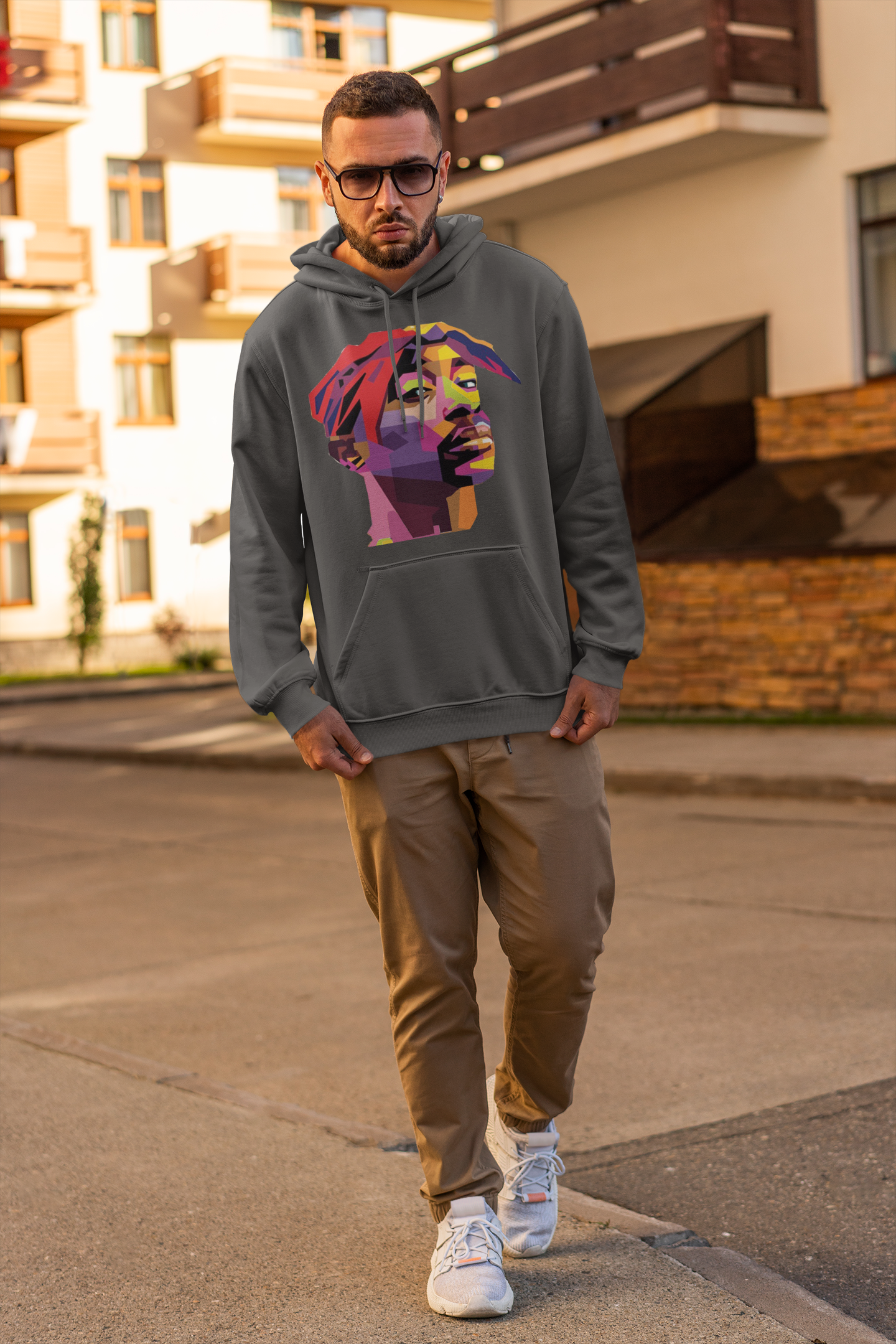 Unisex 2Pac Cubism Long Sleeve Hoodie - Bold and Artistic Graphic Sweatshirt