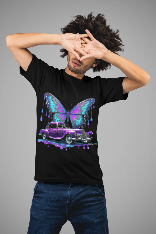 Men's Short Sleeve Classic Car Butterfly T-Shirt – Where Classic Meets Nature