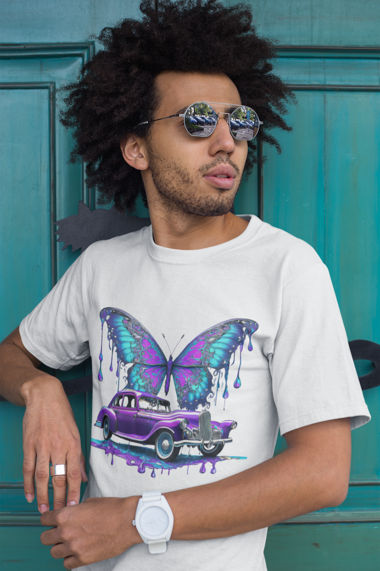 Men's Short Sleeve Classic Car Butterfly T-Shirt – Where Classic Meets Nature