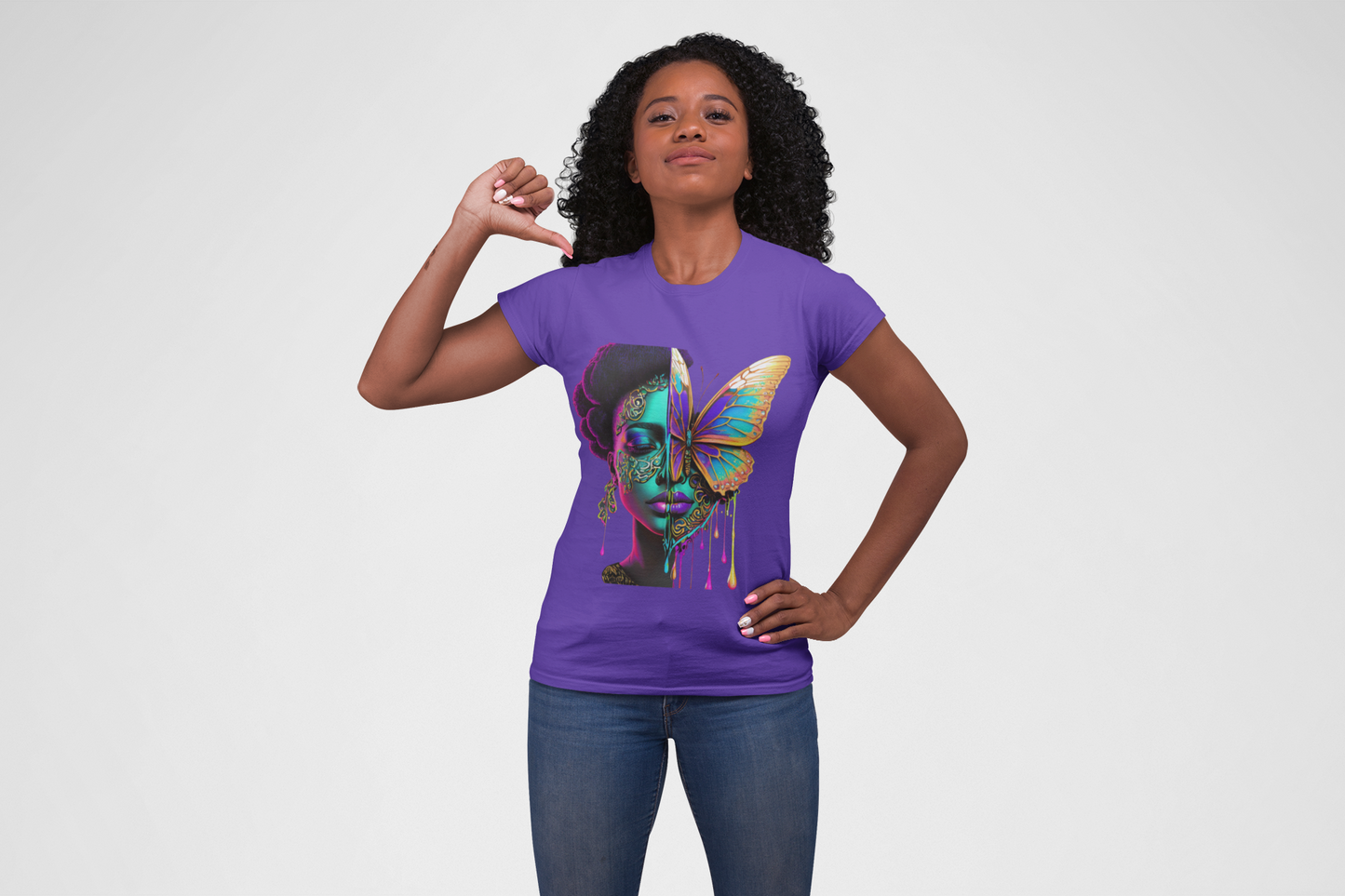 Women's Butterfly Face Short-Sleeve T-Shirt - Stylish & Symbolic Design