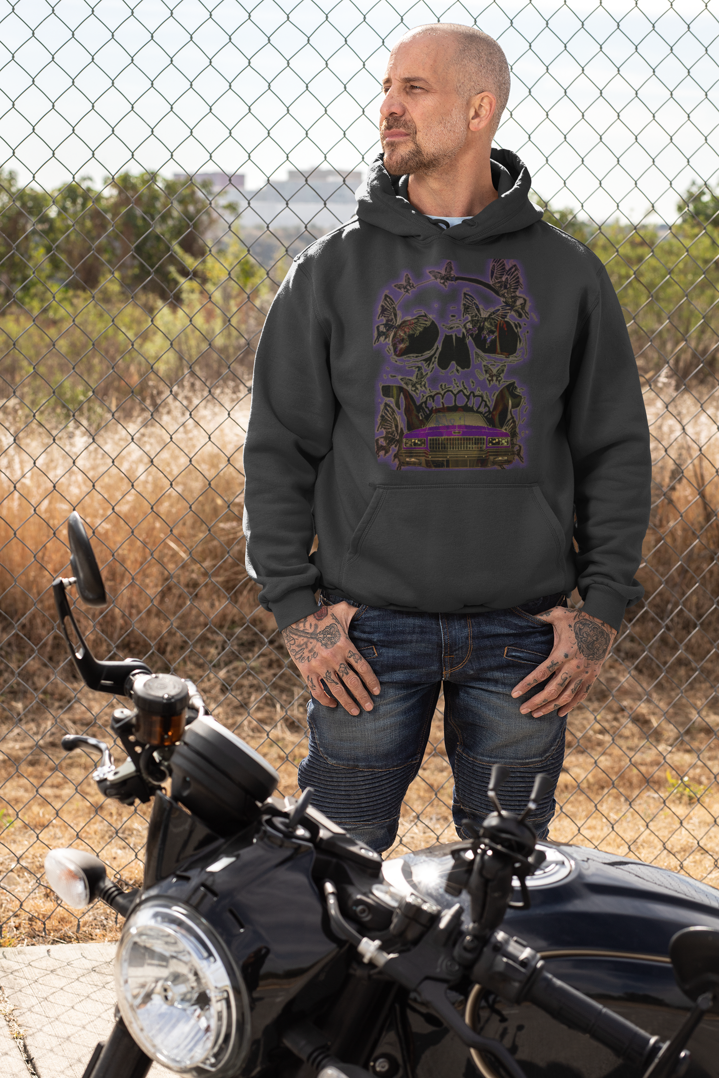 Men's Butterfly Skull Long-Sleeve Hoodie Bold & Stylish Design