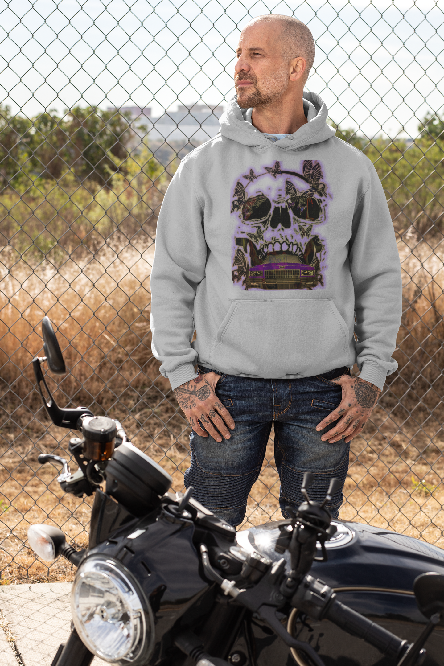 Men's Butterfly Skull Long-Sleeve Hoodie Bold & Stylish Design