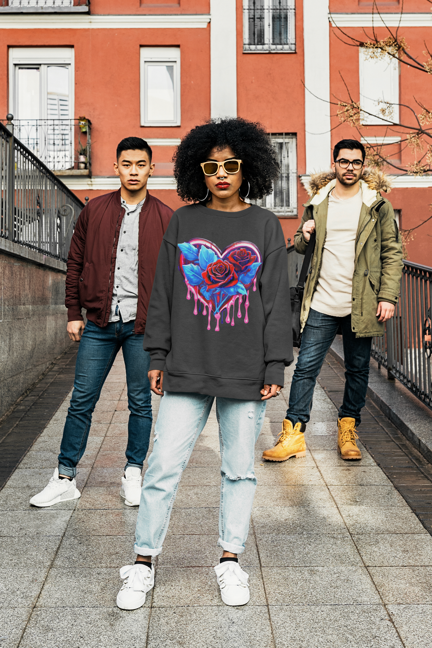 Women's Dripping Heart With Roses Sweatshirt