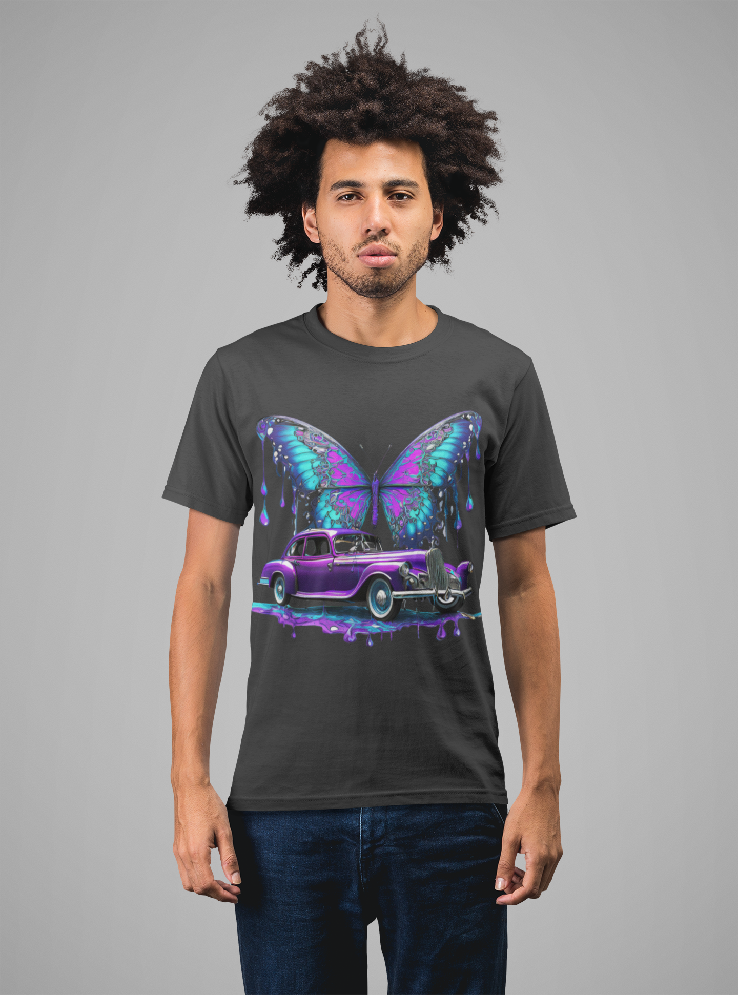 Men's Short Sleeve Classic Car Butterfly T-Shirt – Where Classic Meets Nature